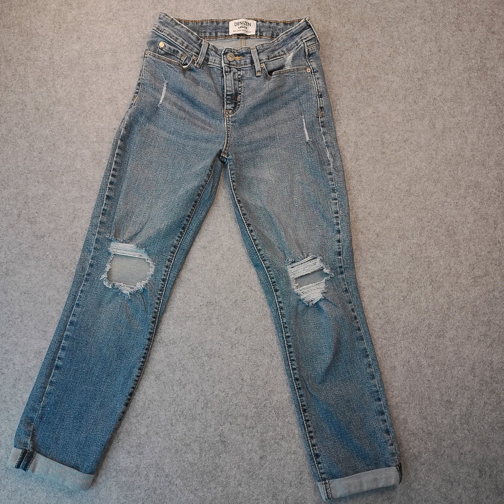 Denizen Levi's Mid Rise Boyfriend Jeans Blue Distressed Ripped Denim Womens 2
